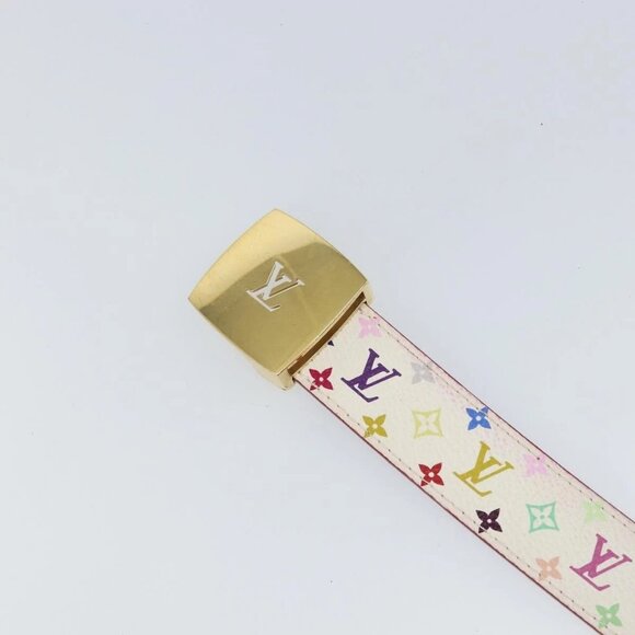 LOUIS VUITTON Monogram Multicolor Ceinture LV Cut Belt 35.8"" White Auth 142762 - Picture 6 of 12
